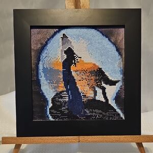 Framed Wolf Mosaic Art in Black and Blue